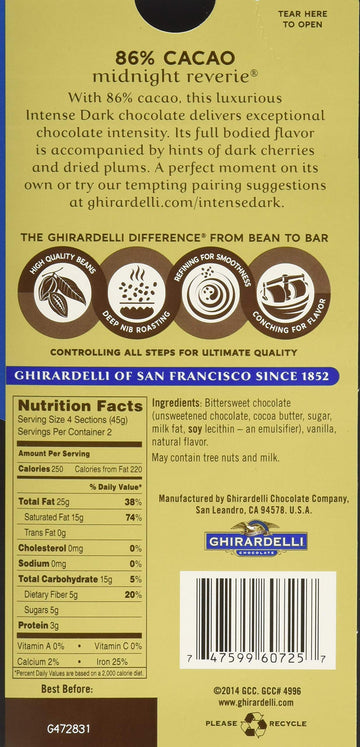 Ghirardelli Intense Dark Midnight Reverie Chocolate Bar, 3.17 Ounce (Pack Of 12)