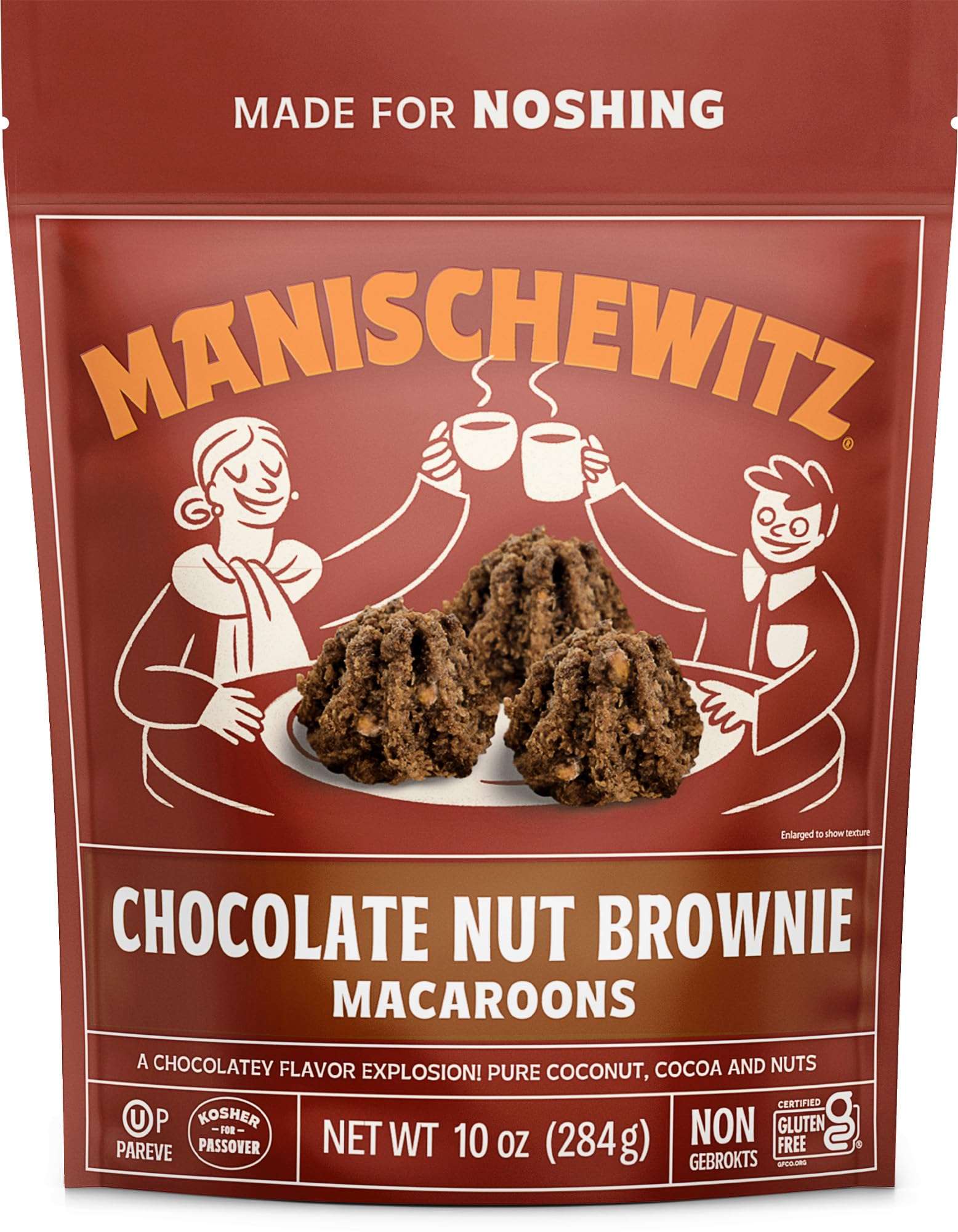 Manischewitz Chocolate Nut Brownie Macaroons, 10oz | Coconut Macaroons | Resealable Bag | Dairy Free | Gluten Free Coconut Cooki