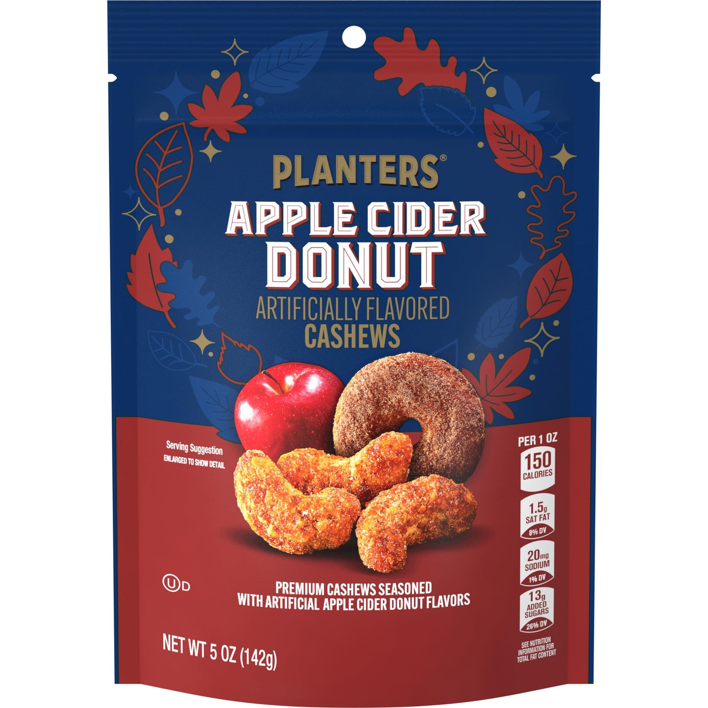 PLANTERS Flavored Cashews, Apple Cider Donut, Plant-Based Protein, 5 oz Bag