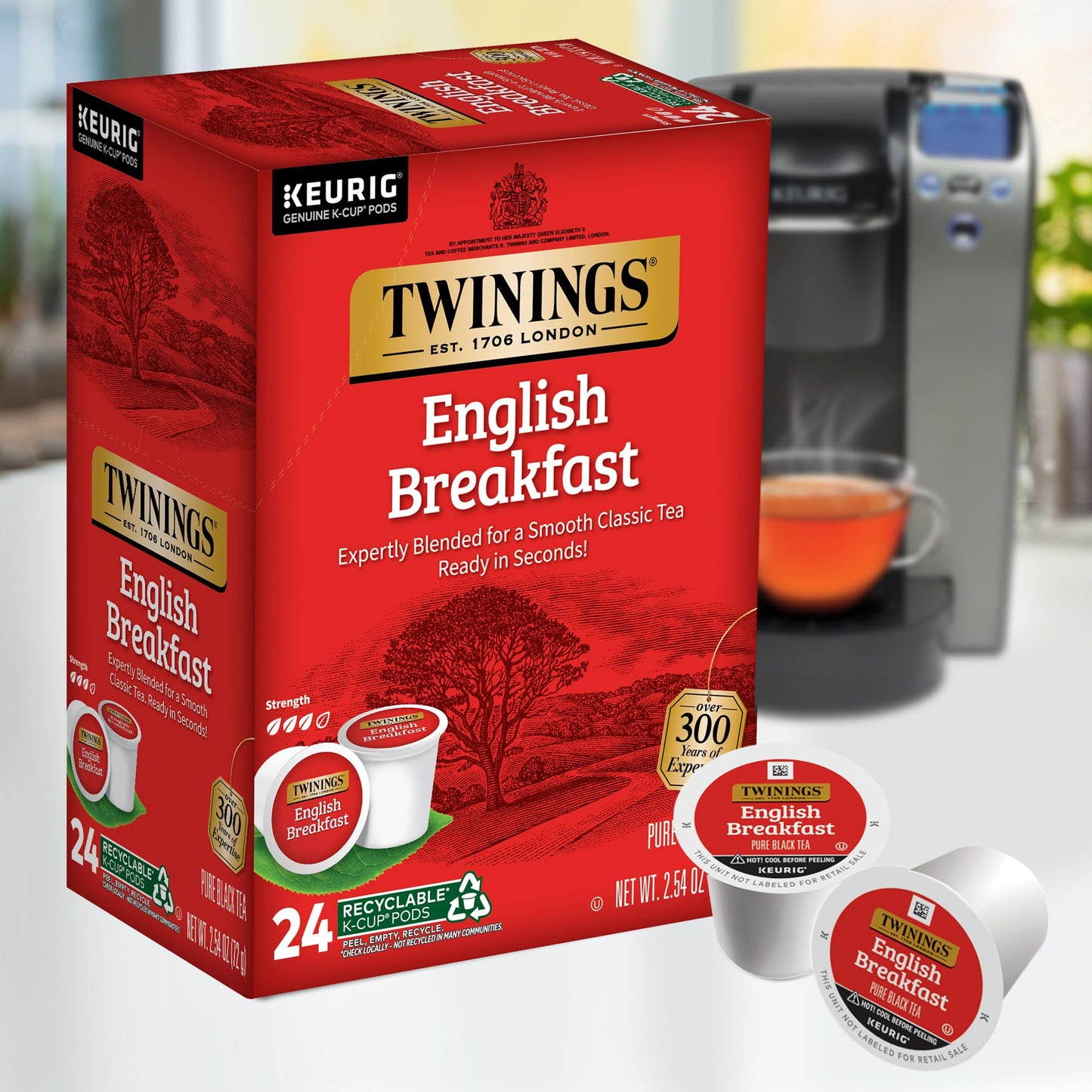 Twinings English Breakfast Black Tea K-Cup Pods For Keurig, 24 Count (Pack Of 1), Smooth, Flavourful, Robust, Caffeinated, Enjoy Hot Or Iced | Packaging May Vary