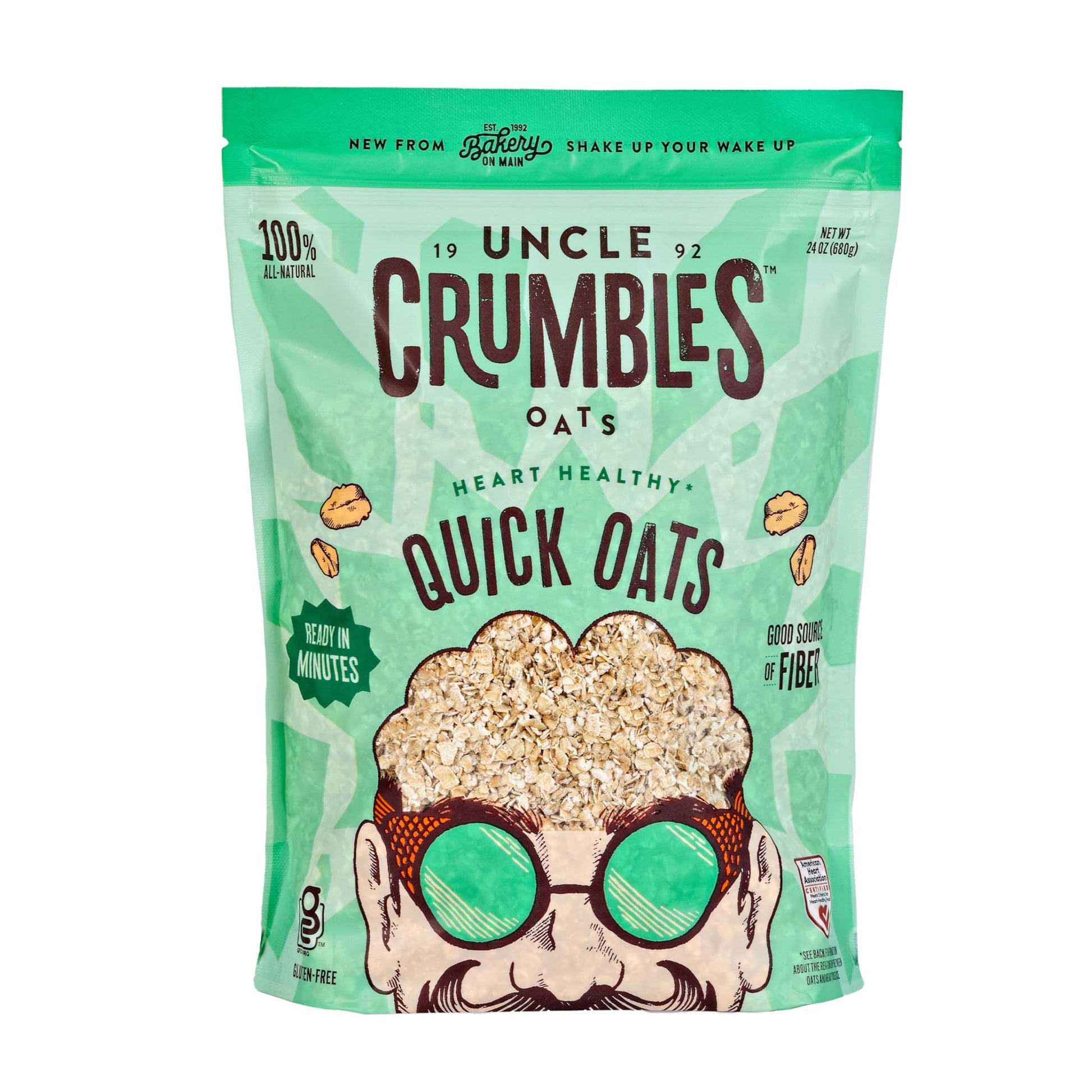 Uncle Crumbles Gluten Free Quick Oats, Kosher, Non-GMO Project Verified, 24oz Resealable Bag (Pack of 1)