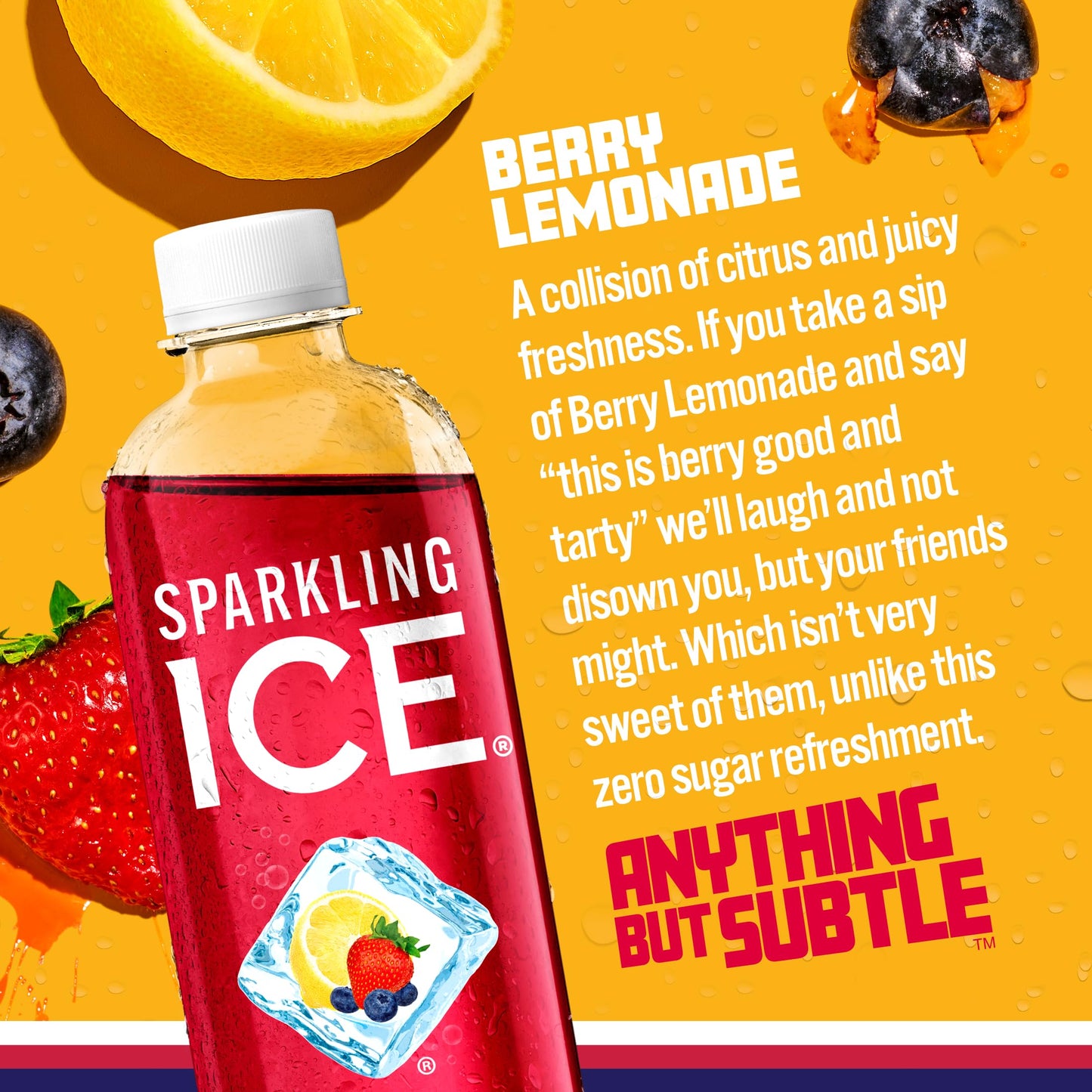 Sparkling ICE Berry Lemonade Sparkling Water, Zero Sugar, 17 Fl Oz Bottles, Pack of 12