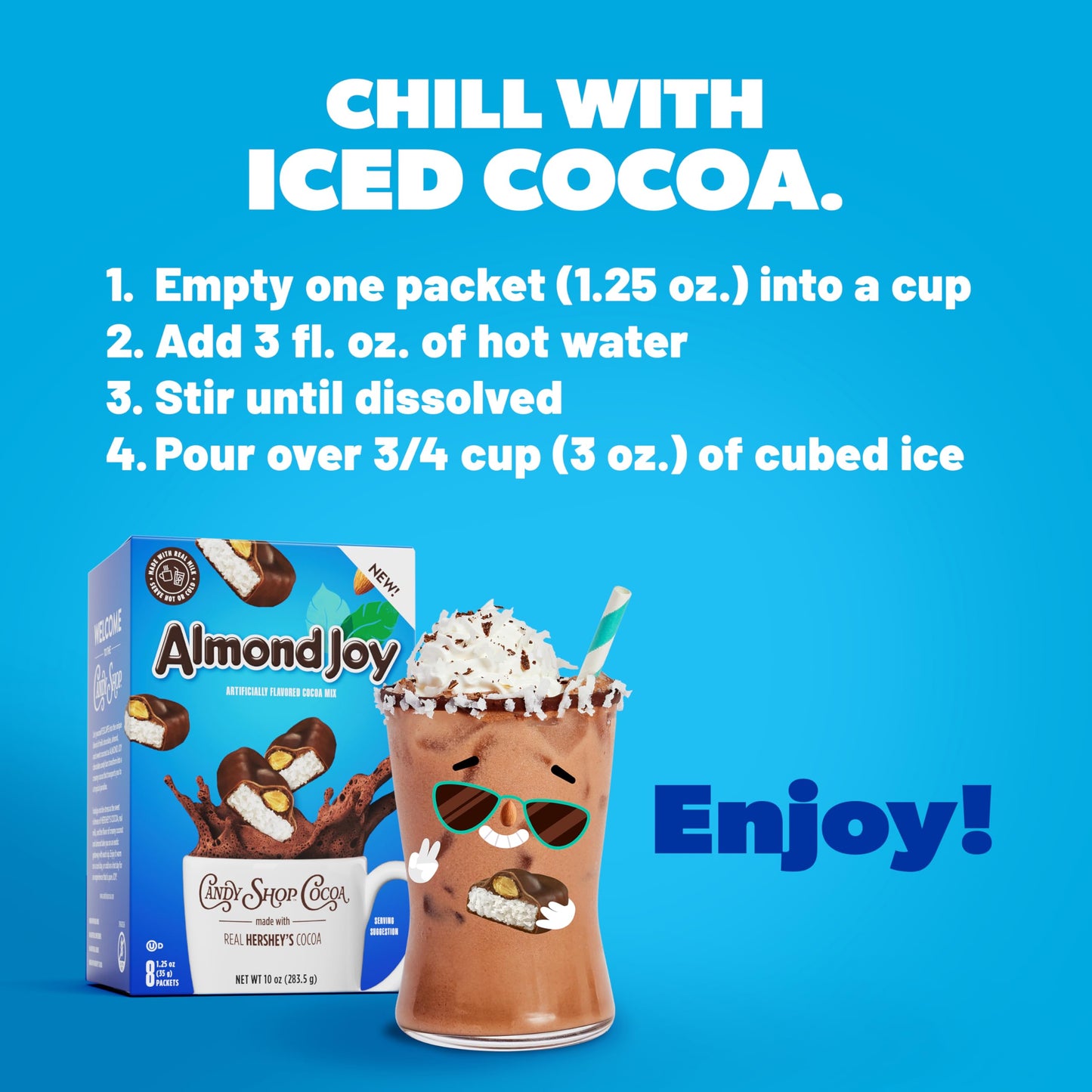 Candy Shop Cocoa ALMOND JOY Cocoa Mix, Hot Chocolate, Make Hot or Iced Cocoa, Made with Real Milk, Gluten Free, Rich Chocolate,