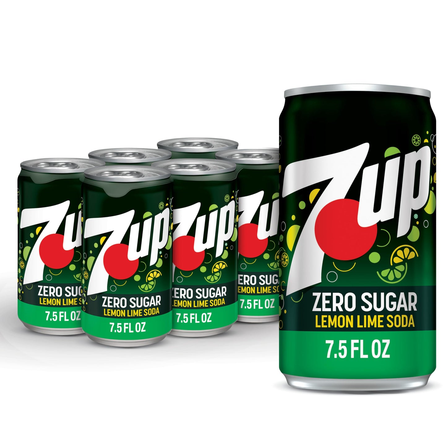 7UP Diet Lemon Lime Soda, Zero Calories, Caffeine Free, 7.5 Fl Oz Mini Cans, Pack of 6