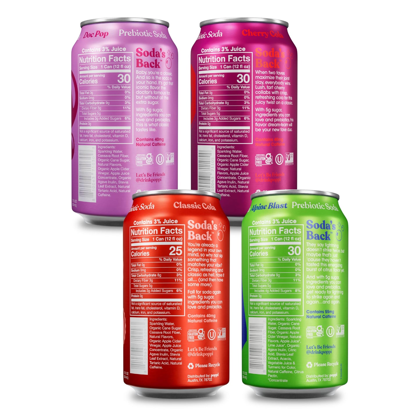 Poppi Sparkling Prebiotic Soda Beverage With Apple Cider Vinegar, Seltzer Water And Fruit Juice, Soda Staples Variety Pack, 12 Fl Oz, Pack Of 12, Packaging May Vary