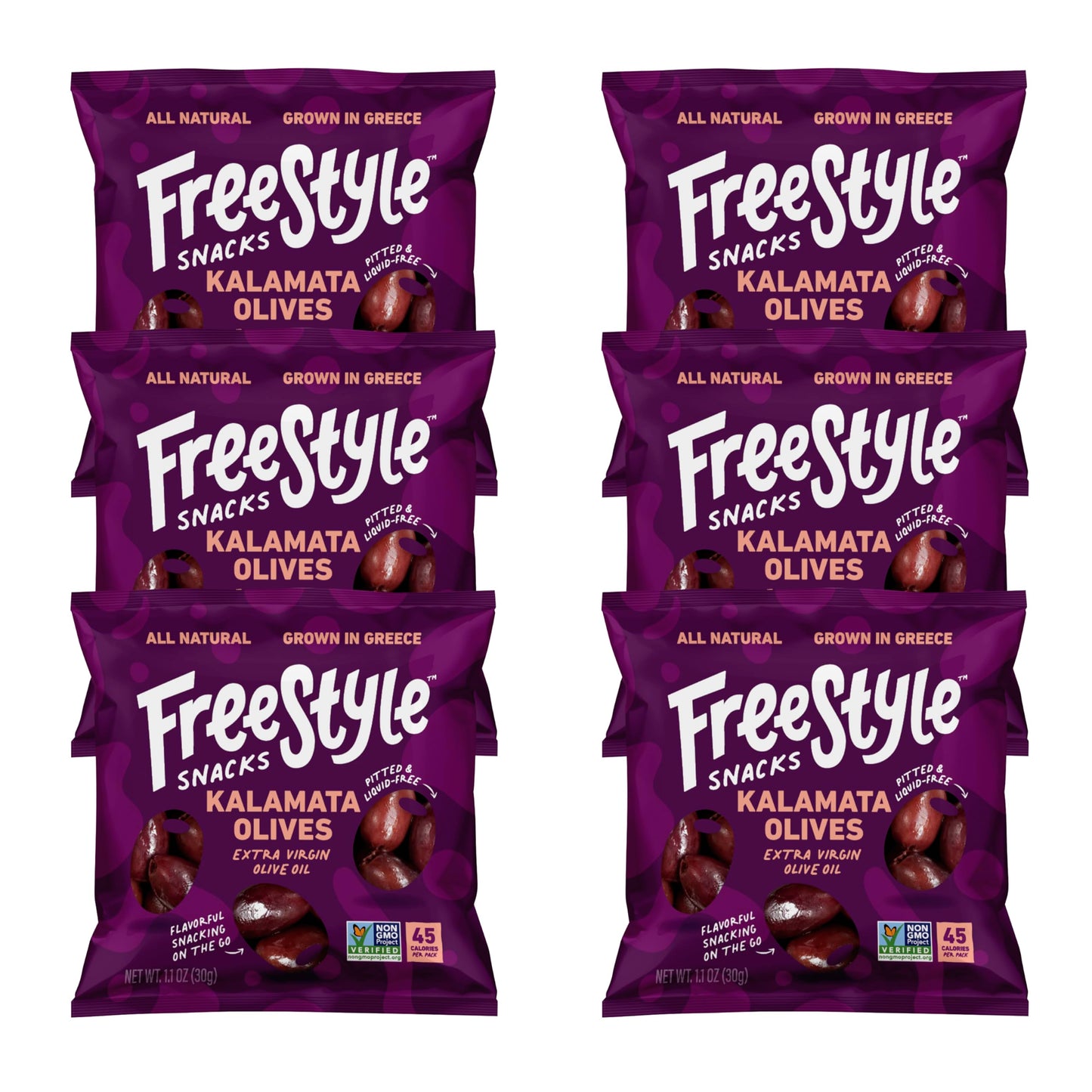 Freestyle Snacks Olive Snack Packs - Single Serve - Fresh Pitted Kalamata Olives, Jumbo-Sized, Grown In Greece, All Natural, Non