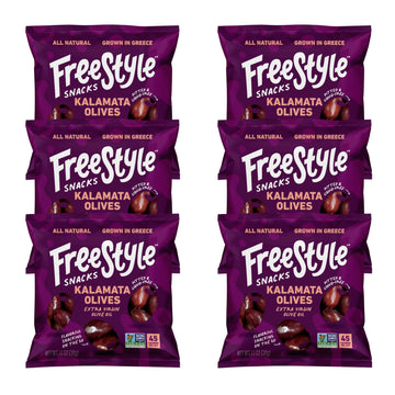 Freestyle Snacks Olive Snack Packs - Single Serve - Fresh Pitted Kalamata Olives, Jumbo-Sized, Grown In Greece, All Natural, Non