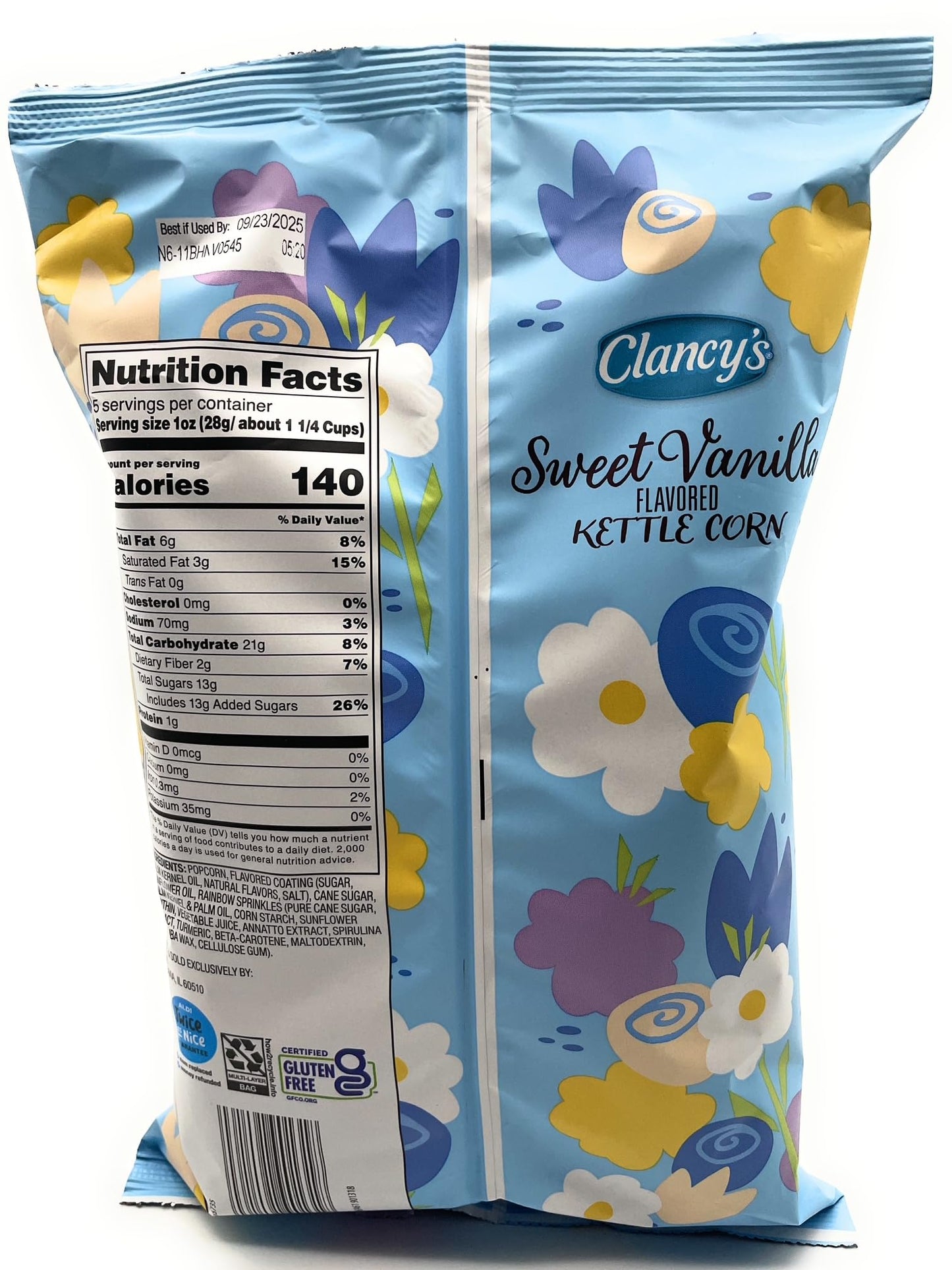 Sweet Vanilla Gluten Free Popcorn - Kettle Corn By Clancys 5Oz/142G - Pack Of 2