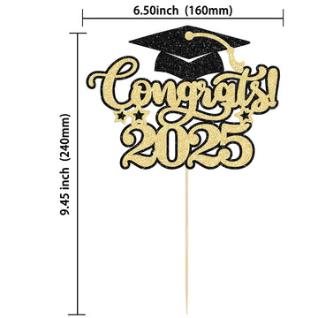 Gyufise 1Pcs Congrats 2025 Cake Topper Glitter Diploma Grad Cap Cake Pick Class Of 2025 Graduation Cake Decoration For 2025 Grad