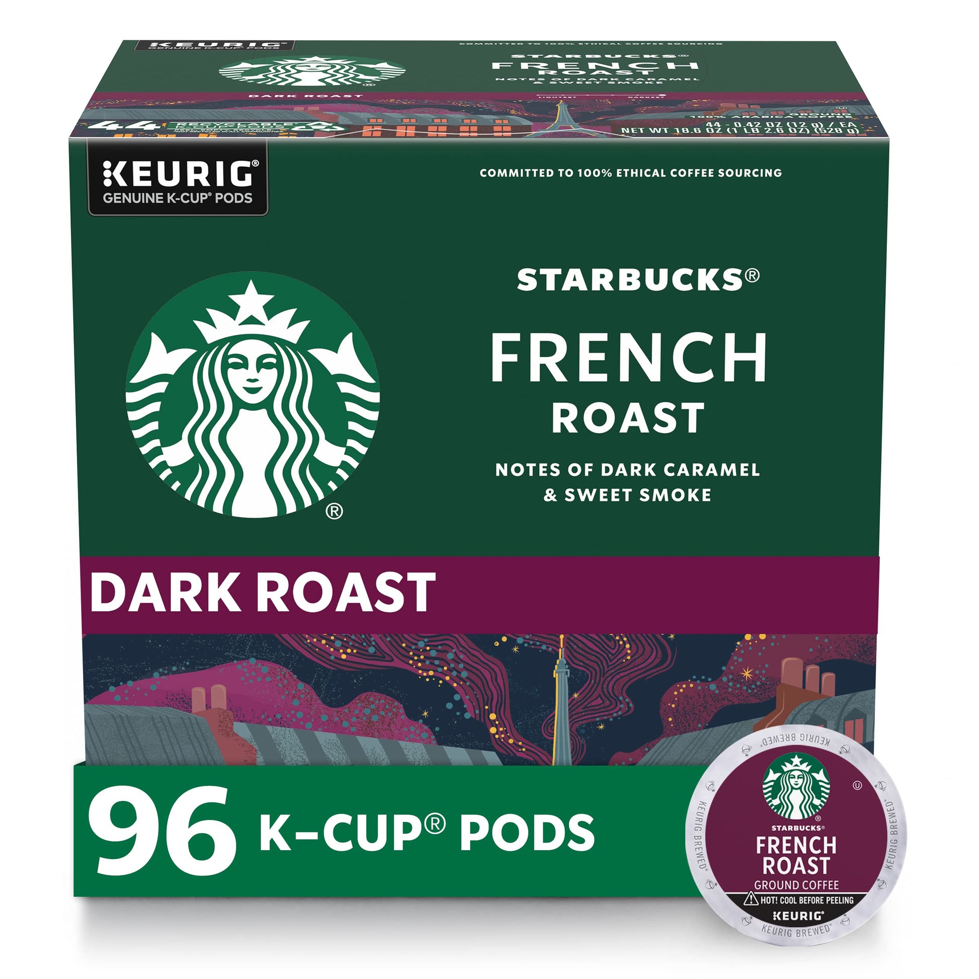 Starbucks K-Cup Coffee Pods, Dark Roast, 24 Count (Pack of 4), French Roast, Model SFRCKC