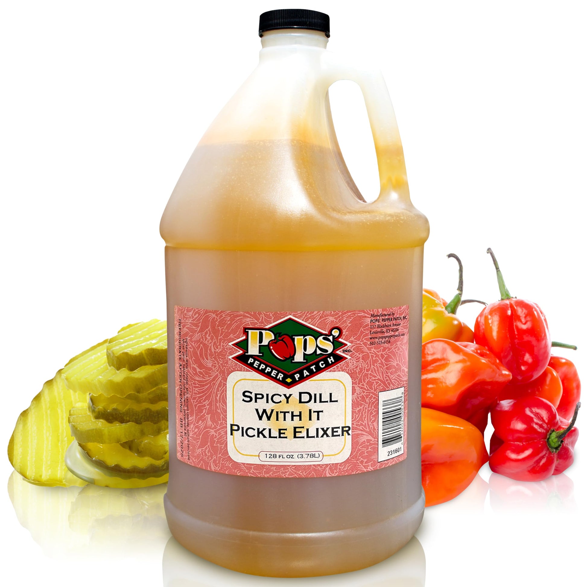 POPS PEPPER PATCH Spicy Pickle Elixir, 128 Fl Oz, Made with Dill Juice & Habanero Peppers, No Artificial Colors or Flavors