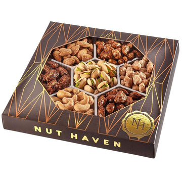 Nut Haven Thanksgiving Nuts Gift Basket - Assorted Sweet & Roasted Gourmet Nuts - Large Size - Brown Color