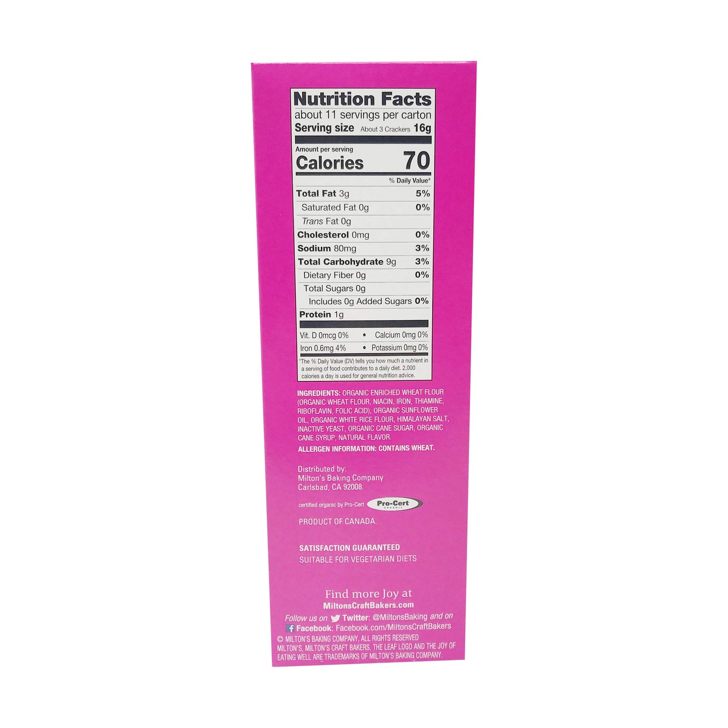Milton'S Craft Bakers Organic Himalayan Salt Crackers, 6 Oz