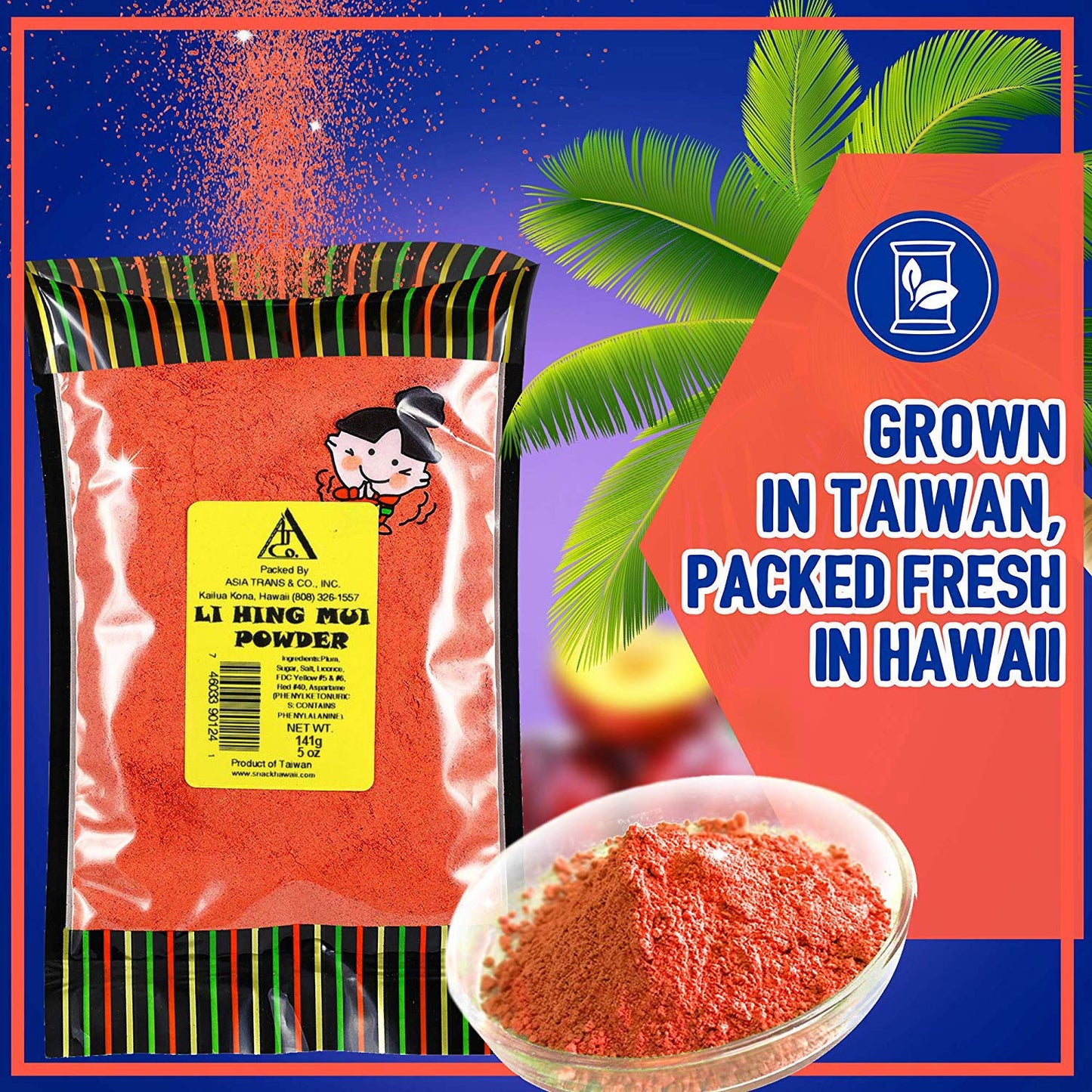 Asia Trans & Co. Li Hing Mui   Seed Plum Powder - Sweet, Sour & Salty Dried Umeboshi Topping, 2 Pack, 5 oz