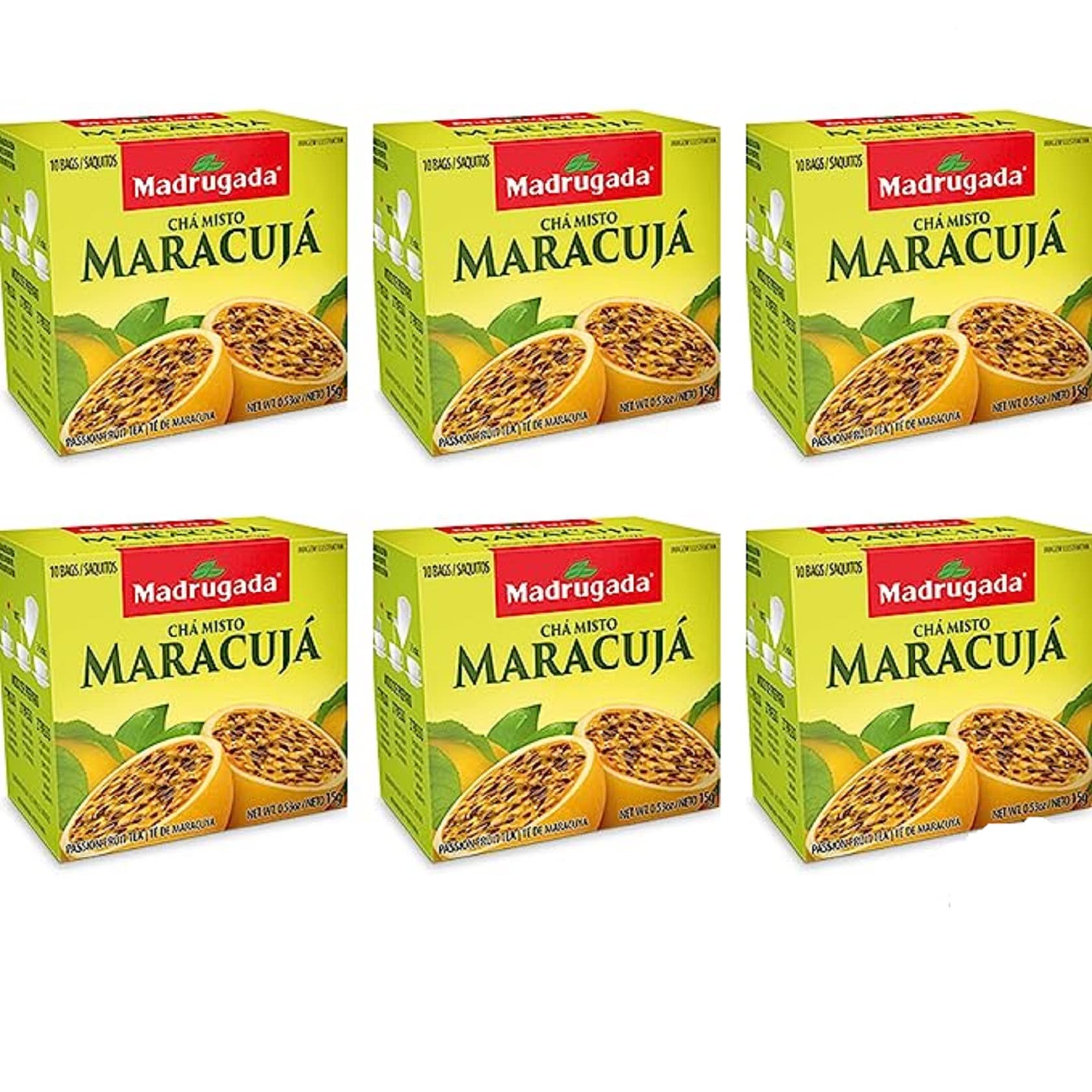 Passion Fruit Tea Natural From Brazil Madrugada 60 Tea Bags Bundle With 2Day Brazil Fruit Disc Candy (7 Units).