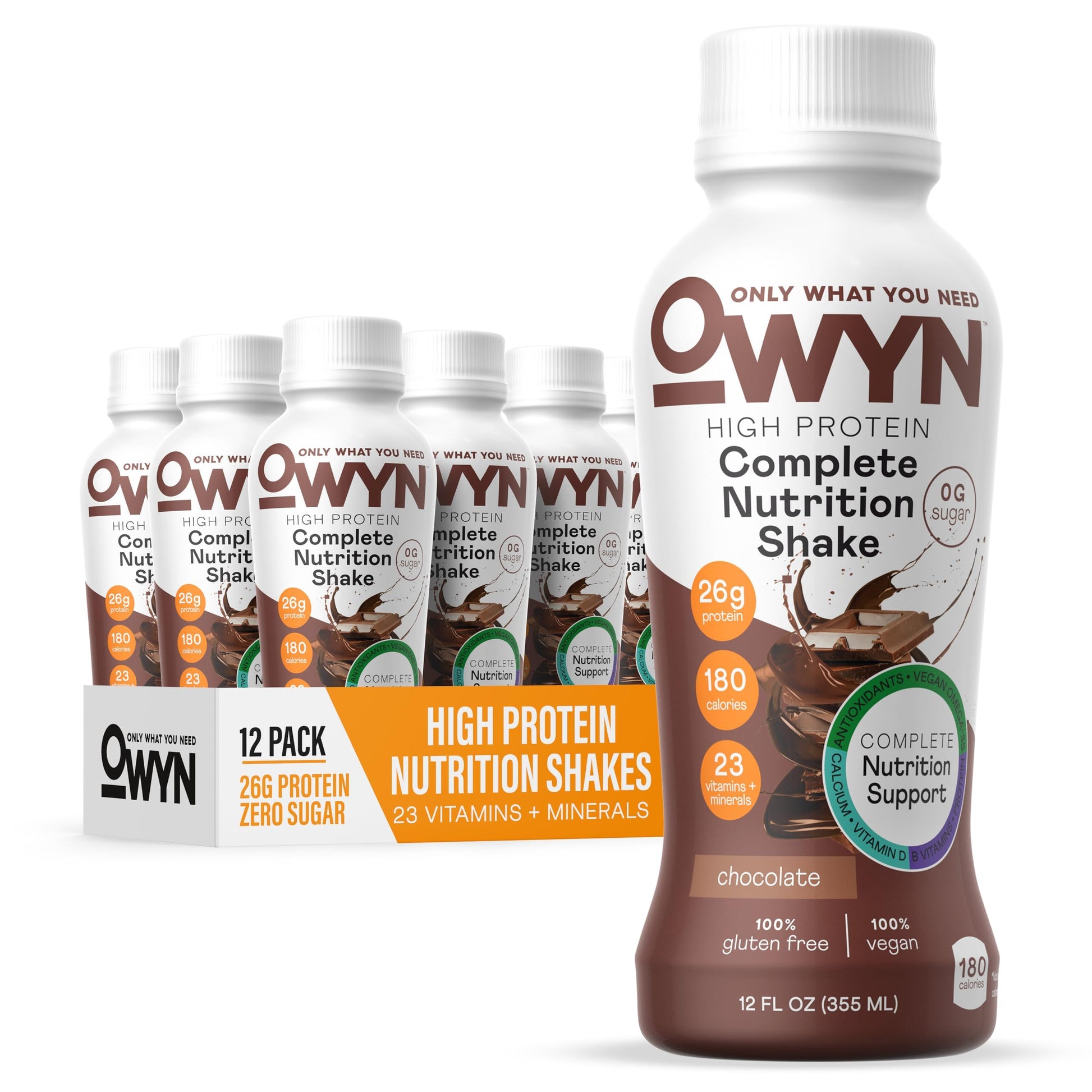 OWYN Only What You Need Protein Shake, High Protein, Chocolate, 12 Fl Oz (12 Pack), Model 1633