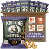 Kindling Protein Pretzels - Garlic-Parmesan | Protein-Packed Snack Size Bags | Kosher | 8-9g Protein Per Serving | No Artificial