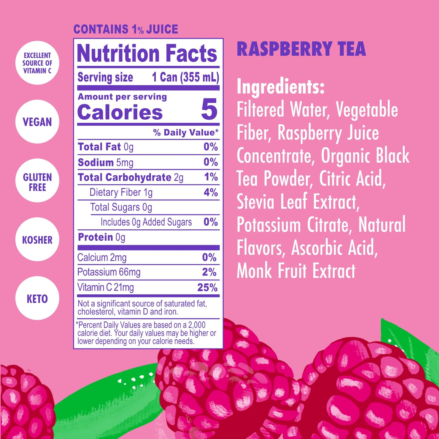 Swoon Raspberry Tea - Sugar Free Fruit Tea, Low Carb, Paleo-Friendly, Gluten Free Iced Tea - Flavored Tea Keto Drinks Made With