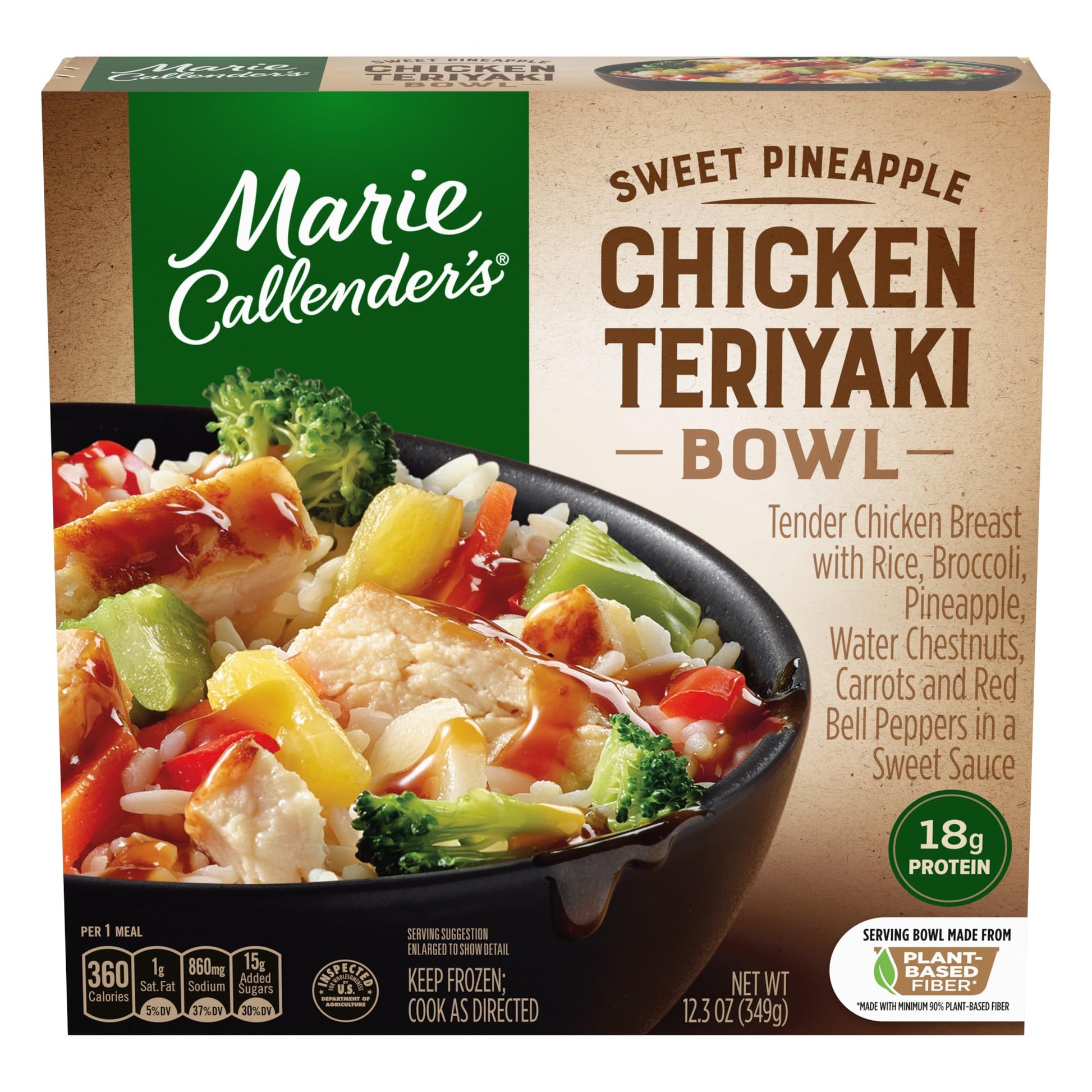 Marie Callenders Sweet Pineapple Chicken Teriyaki Bowl, Convenient Oven or Microwave Meal with Chicken and Rice, Frozen Meal, 1