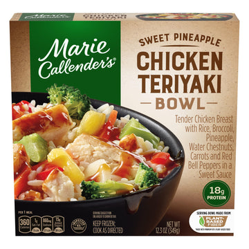 Marie Callenders Sweet Pineapple Chicken Teriyaki Bowl, Convenient Oven or Microwave Meal with Chicken and Rice, Frozen Meal, 1