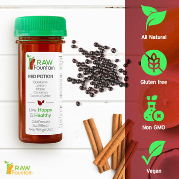 Raw Fountain Immunity Shots with Elderberry, Lemon, Maple, Cinnamon, 2 Fl Oz, Pack of 20, All Natural, No Artificial Flavors or Preservatives
