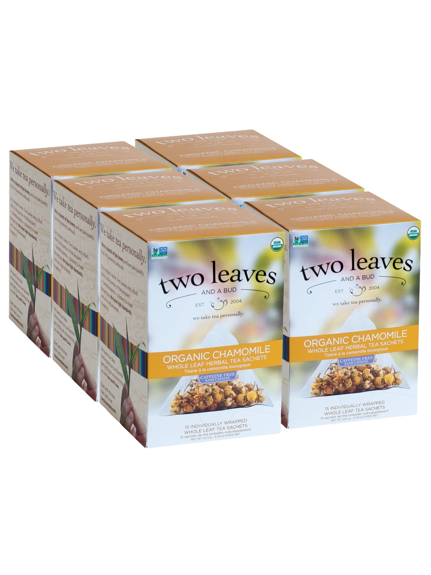 Two Leaves and a Bud Organic Chamomile Tea Bags, Naturally Caffeine Free, 15 Count (Pack of 6)