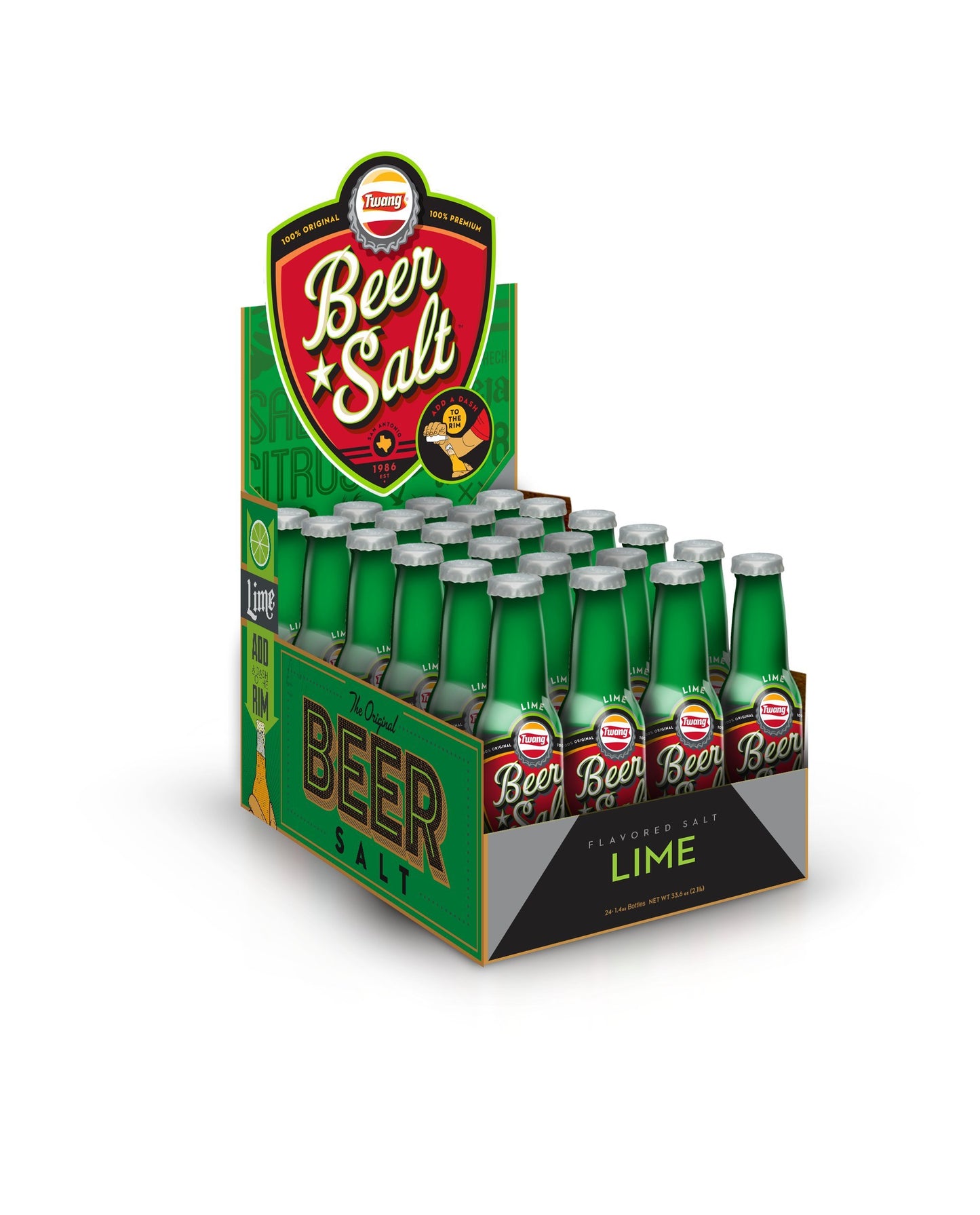 Twang Flavored Beer Salt, Lime, 1.4 Oz Mini Bottles, 24 Count Display Pack