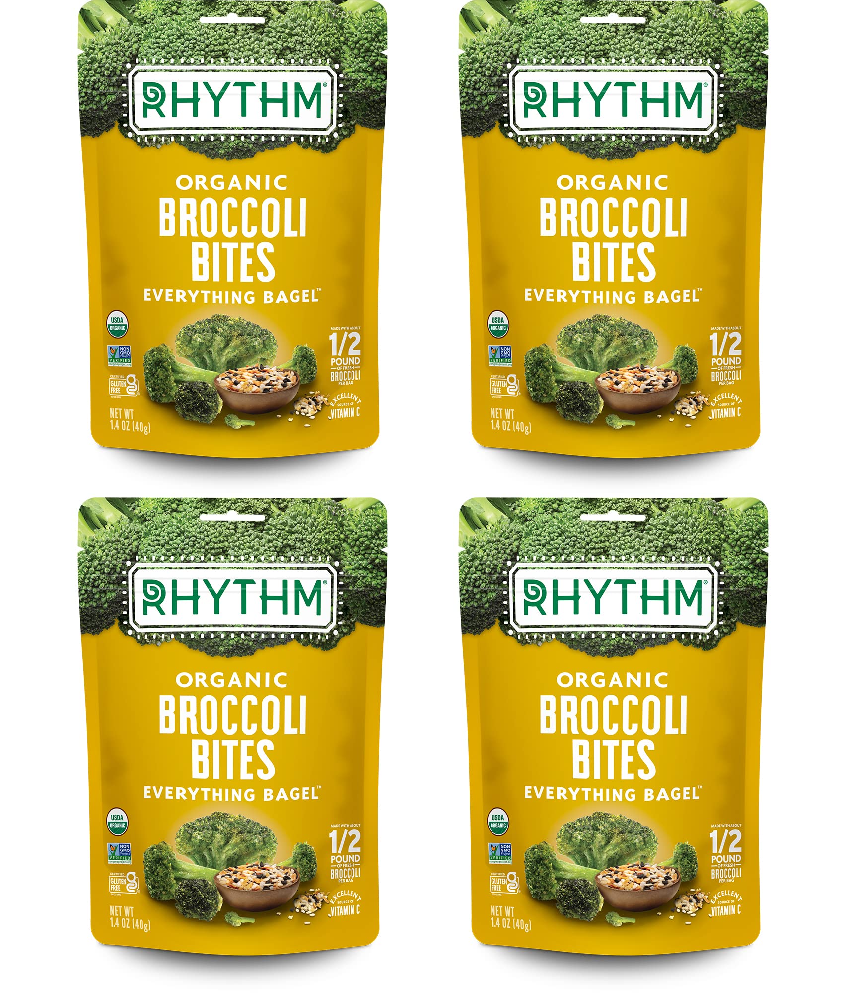 Rhythm Superfoods Crunchy Broccoli Bites - Organic & Non-Gmo, Vegan, Gluten-Free, Vegetable Superfoods - Everything Bagel, 1.4 O