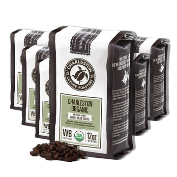 Charleston Coffee Roasters | Specialty Organic Whole Bean Coffee | Hand Picked, Premium Slow Roast | (Charleston Organic, Medium Roast) 12Oz, 6 Pack