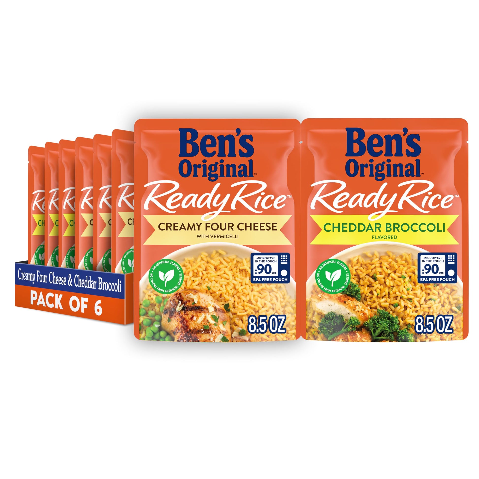 BEN S ORIGINAL Ready Rice Creamy Four Cheese and Cheddar Broccoli Variety Pack, Easy Dinner Sides, 8.5 OZ Pouch (Pack of 6)