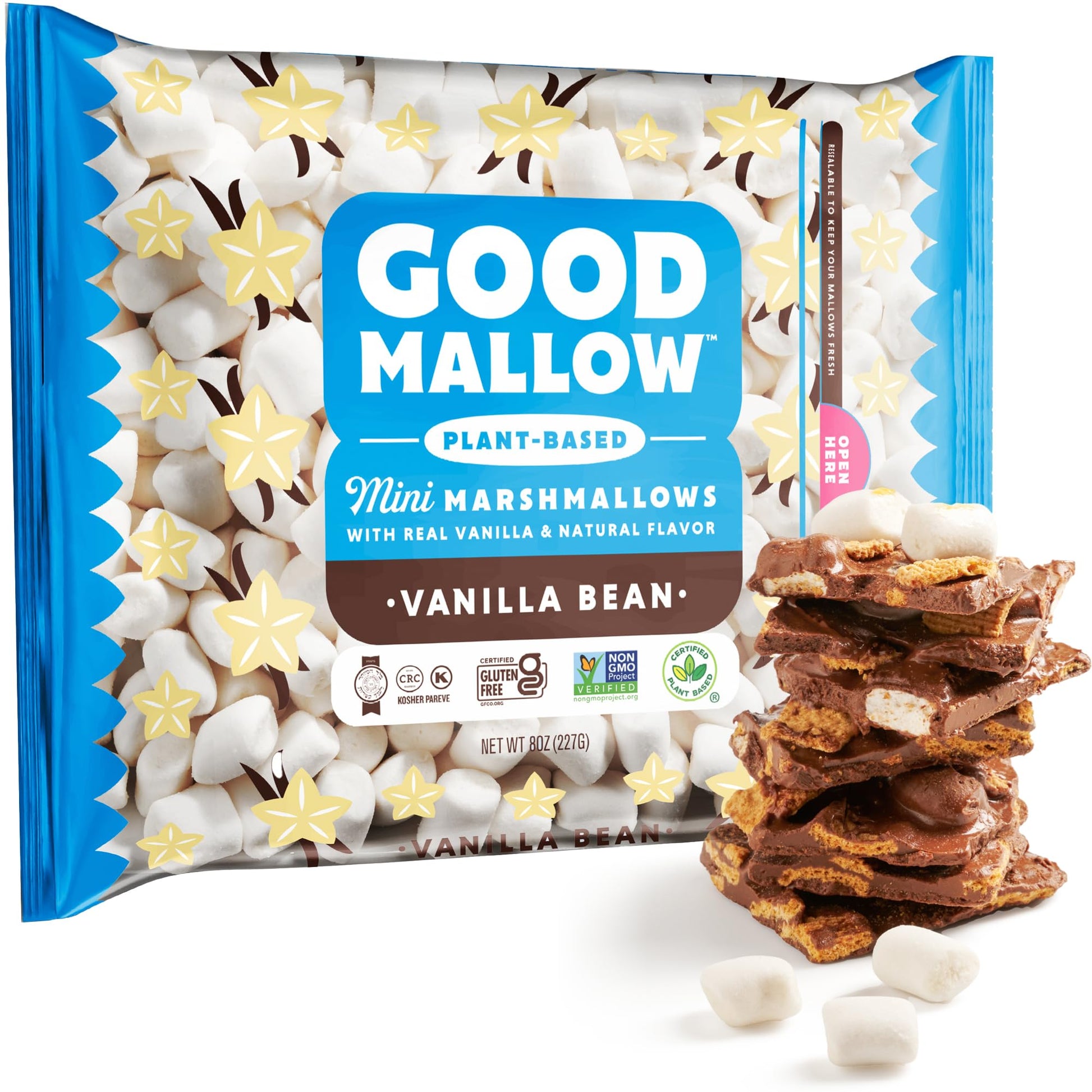 GoodMallow Mini Vegan Marshmallows - Kosher Halal Dairy & Gluten Free Healthy Mini Marshmallows - Natural Gelatin Free for Hot Chocolate  Smores  Campfire  Baking - Non-Artificial
