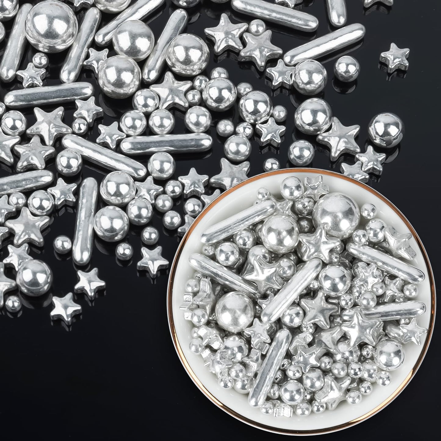Sugarzy Christmas Silver Pearl Sugar Sprinkles, Edible Star Candy, 130g/4.58oz, Baking Cake Decorations, Cupcake Toppers