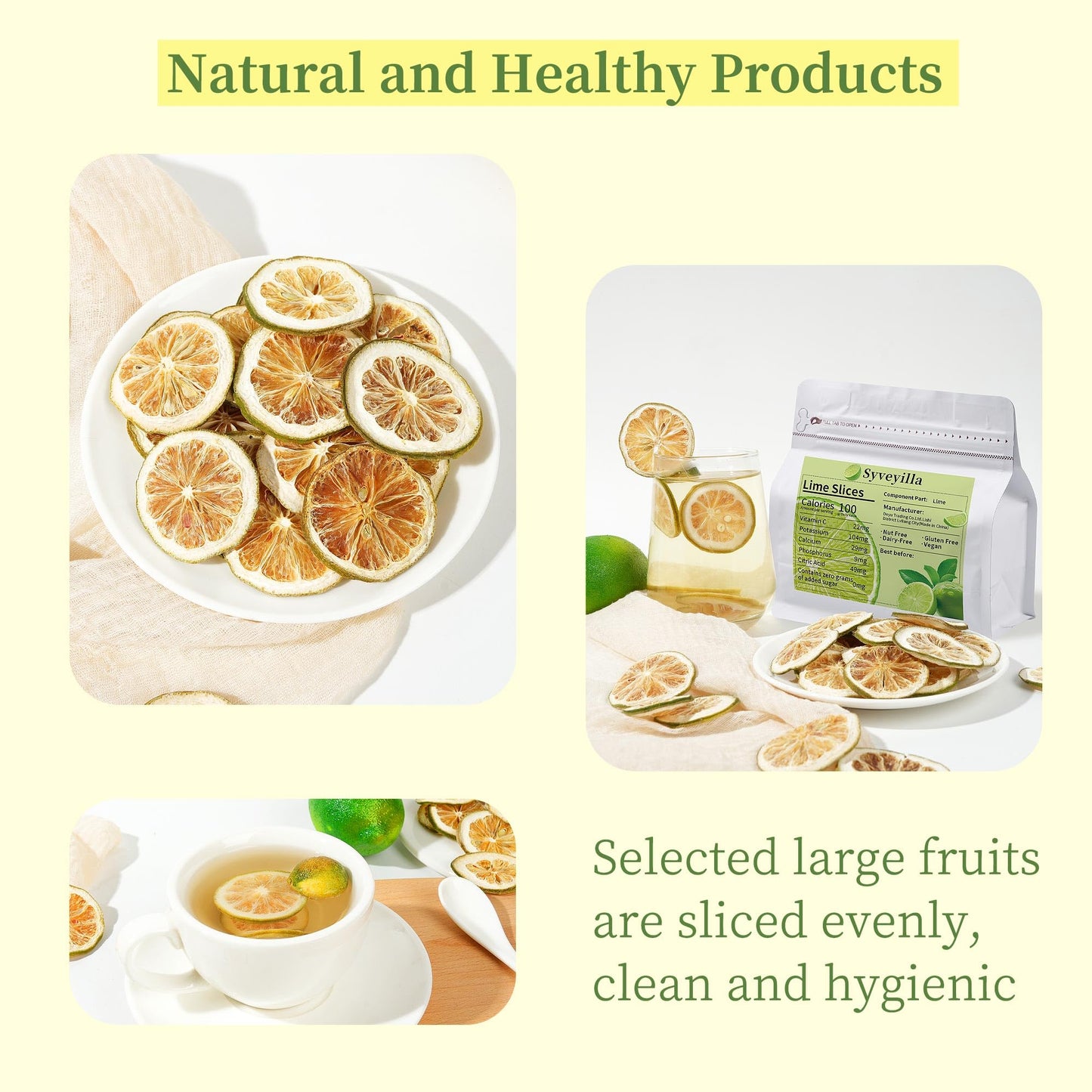 Syveyilla Dried Lime Slices, 100% Natural Dehydrated for Cocktails, Baking & Crafts, 85g/3oz