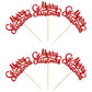 Gyufise 24 Pack Merry Christmas Cupcake Toppers Red Glitter Xmas Holiday Cake Picks Decorations For Christmas New Year Ceremony