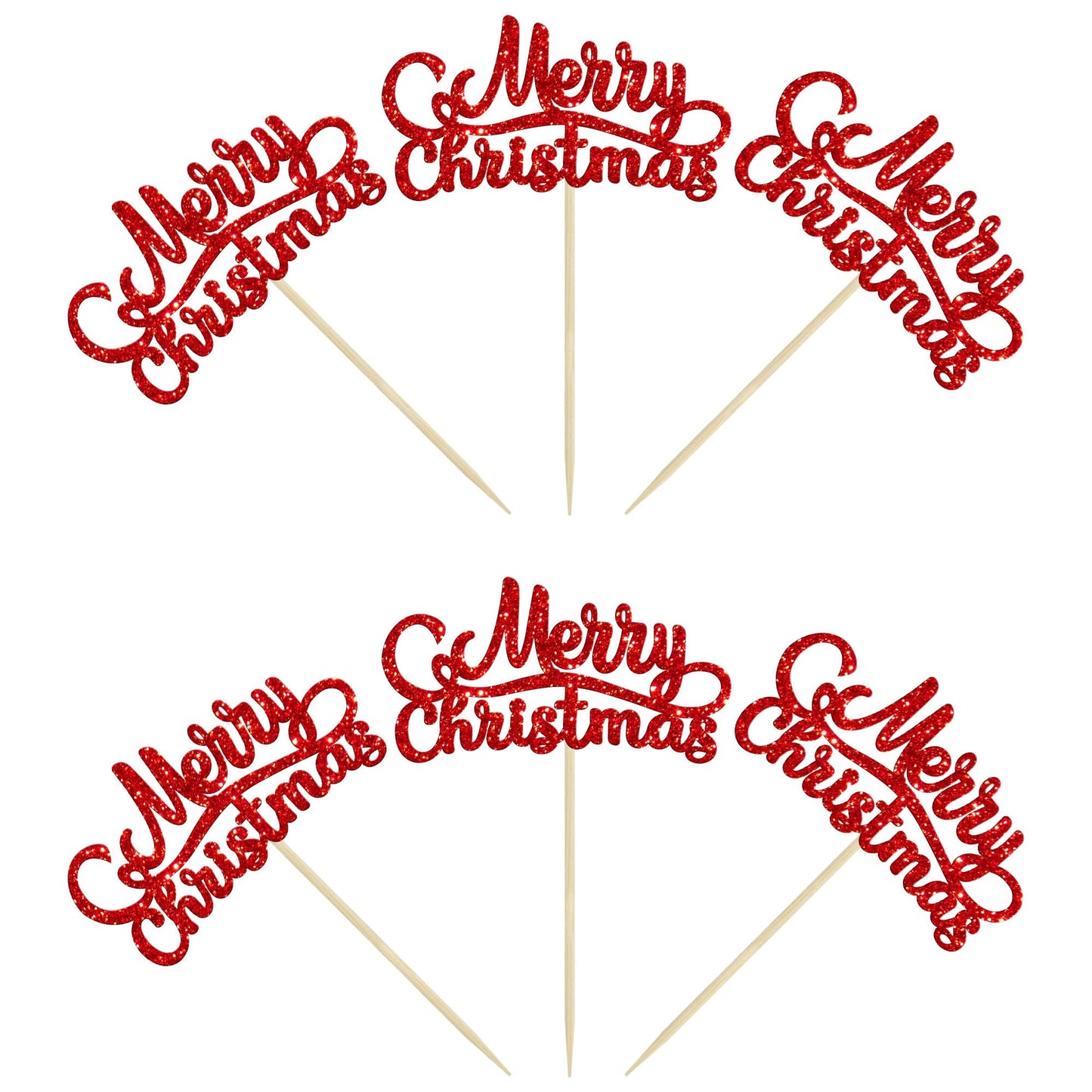 Gyufise 24 Pack Merry Christmas Cupcake Toppers Red Glitter Xmas Holiday Cake Picks Decorations For Christmas New Year Ceremony