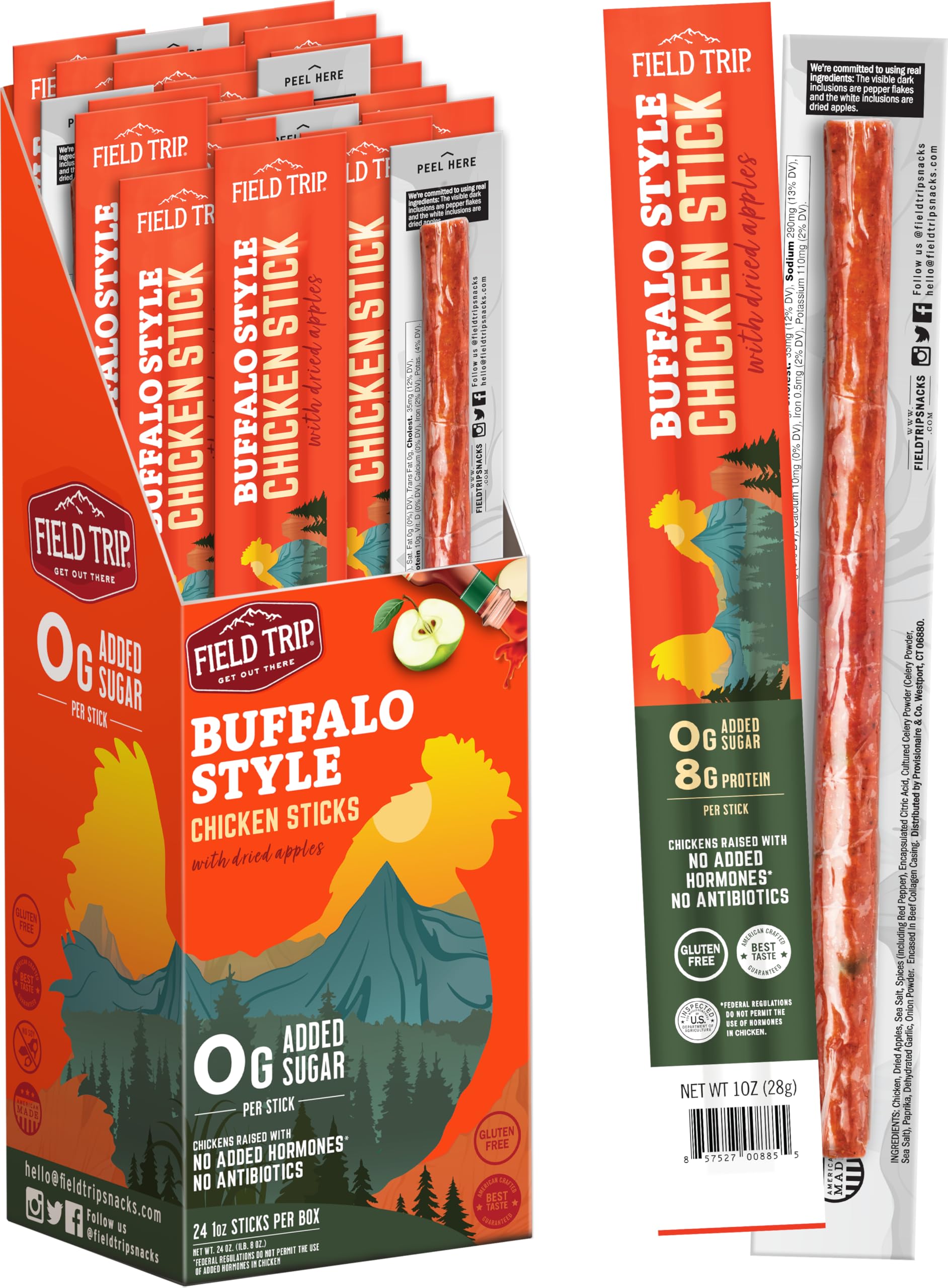 Field Trip Spicy Buffalo Chicken Jerky, 0 Sugar, Keto, Paleo, Gluten Free, High Protein, 1oz Pack of 24