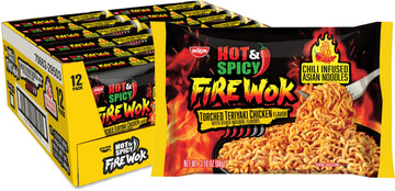 Nissin Fire Wok, Torched Teriyaki Chicken, Hot & Spicy Chile Infused Asian Noodles, 3.10 Ounce (Pack Of 12)