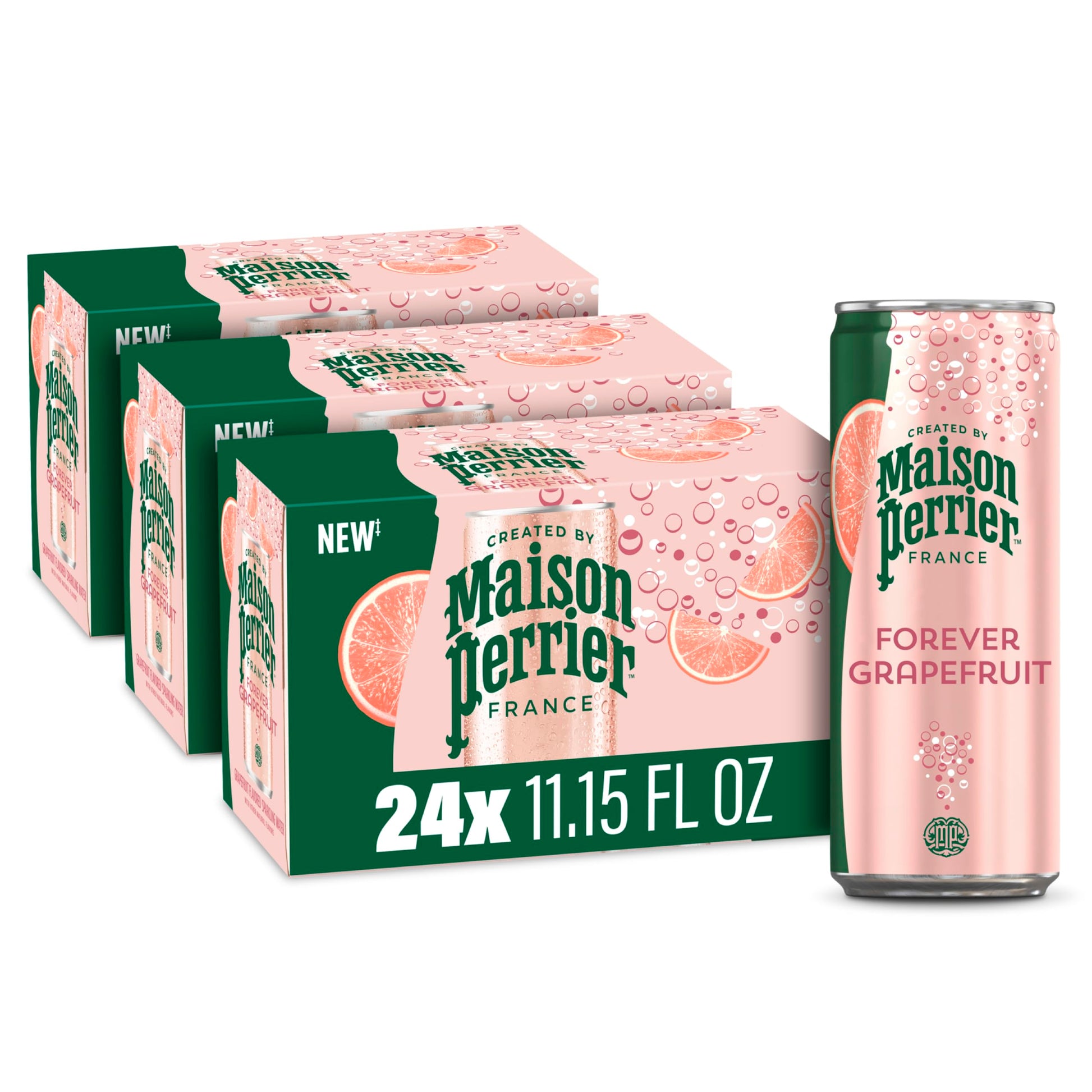 Maison Perrier Sparkling Water, Grapefruit Flavor, 11.15 Fl Oz Cans, 8 Count, Pack of 3, Model 074780612579