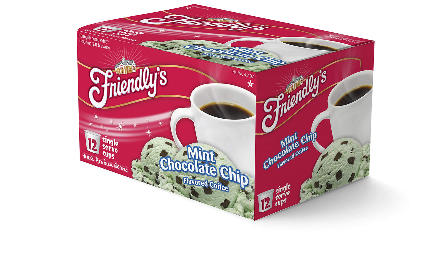 friendlys Ice Cream Coffee Pods, Mint Chocolate Chip, 12 Count, Compatible with Keurig K Cup malt-inspired
