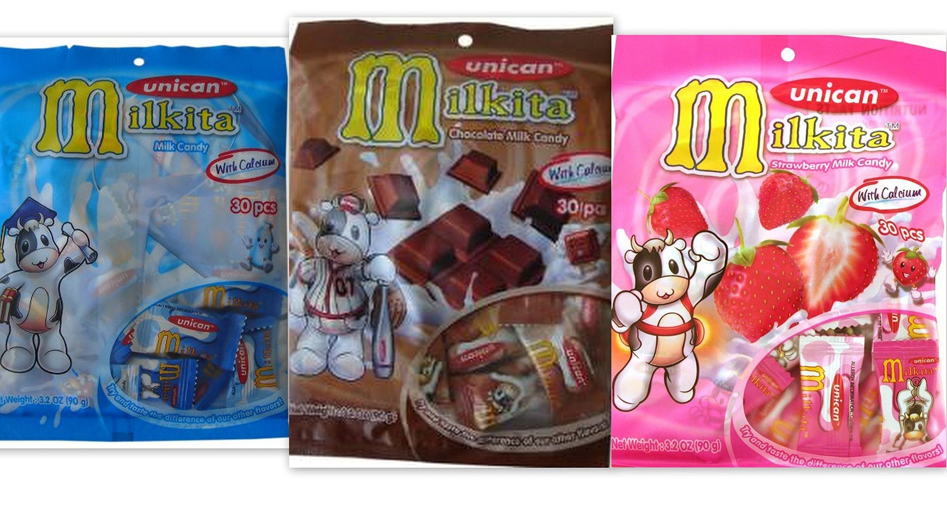 Unican Candy Milkita Variety Bundle, 3.2-Ounce Packages (Pack of 3) includes 1-Bag Chocolate Flavor + 1-Bag Vanilla Flavor + 1-B