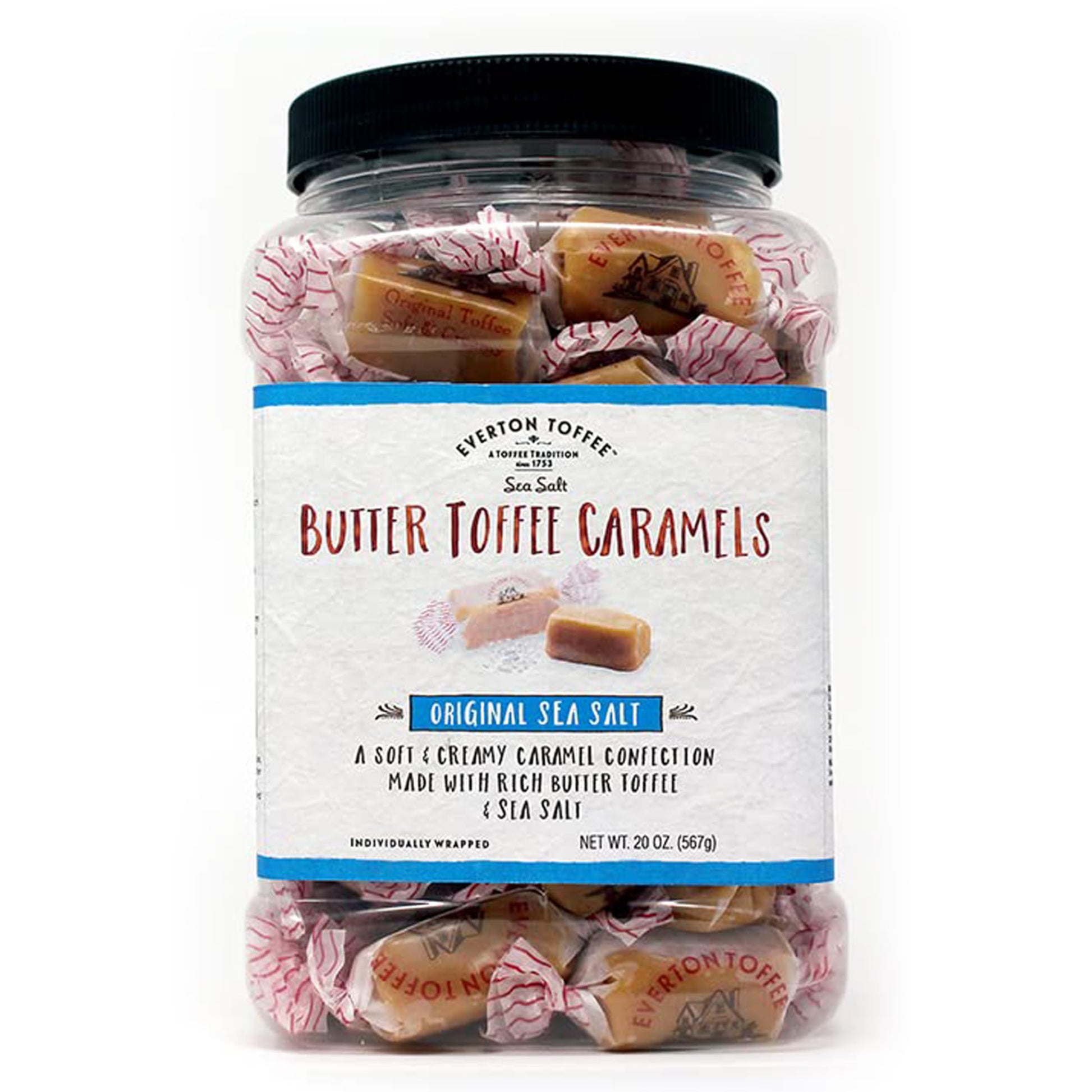 Everton Toffee Butter Toffee Caramels, Original Sea Salt Flavor 50 count (20 oz. Grab Jar). Gourmet artisan Creamy, soft and cre