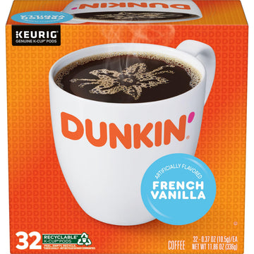Dunkin French Vanilla Flavored Coffee, 32 Keurig K-Cup Pods