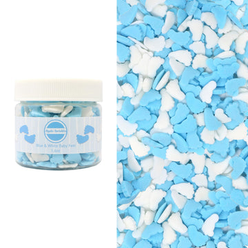 Mystic Sprinkles Baby Shower Themed Candy Shapes Sprinkles (Blue & White Baby Feet, 2oz Jar)