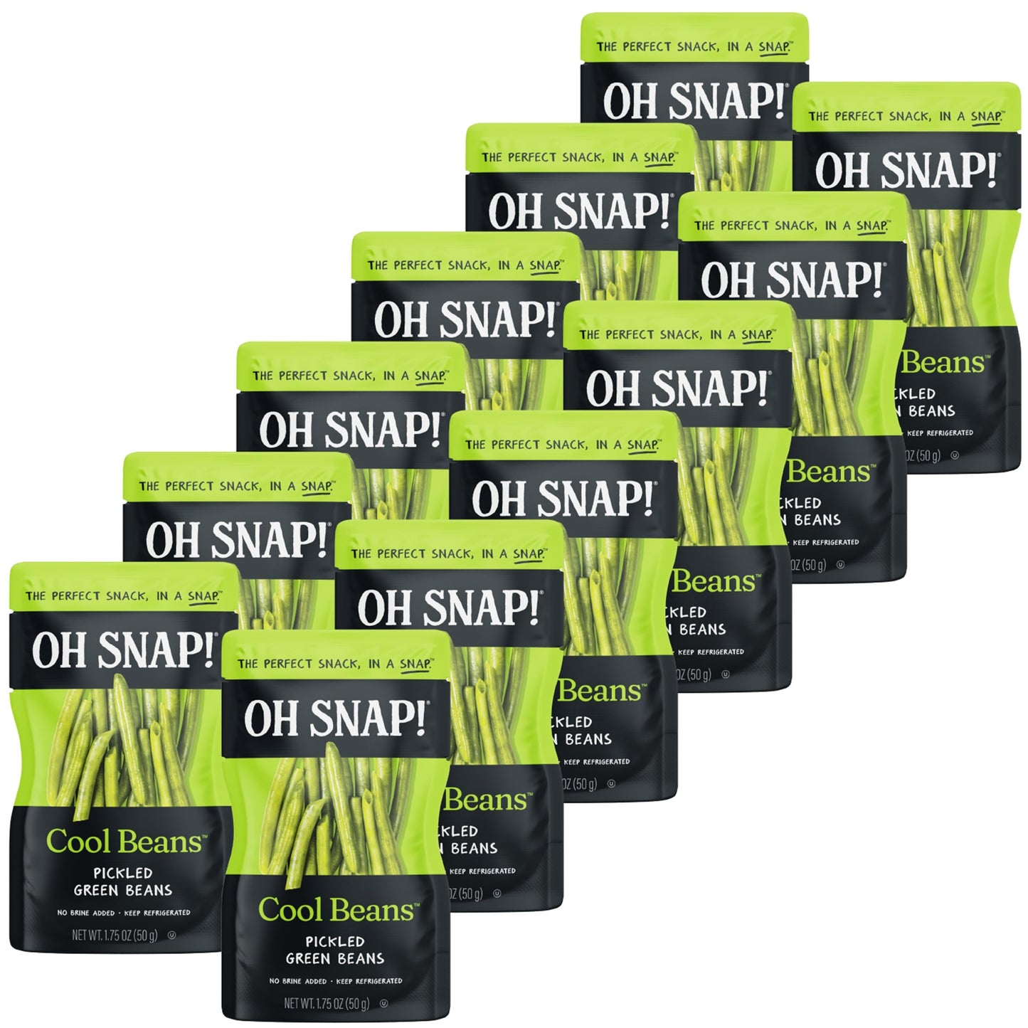 OH SNAP! Cool Beans (12 Pack) - Pickled Green Beans in Single Serve Pouches - Fresh Packed Ready To Eat Pickled Veggie Snacks - 