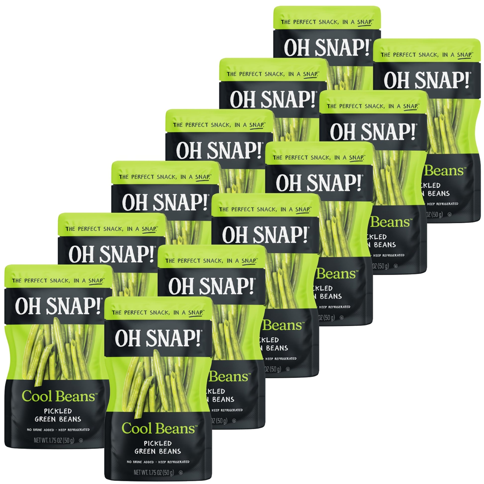 OH SNAP! Cool Beans (12 Pack) - Pickled Green Beans in Single Serve Pouches - Fresh Packed Ready To Eat Pickled Veggie Snacks - 