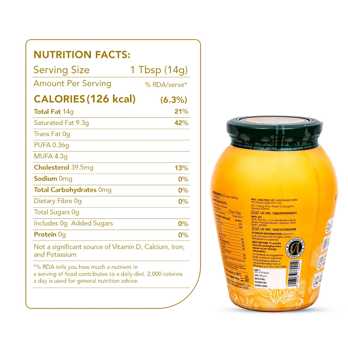 Anveshan A2 Cow Ghee 1L | Glass Jar | Bilona Method | Curd-Churned | Pure, Natural & Healthy | Lab Tested.