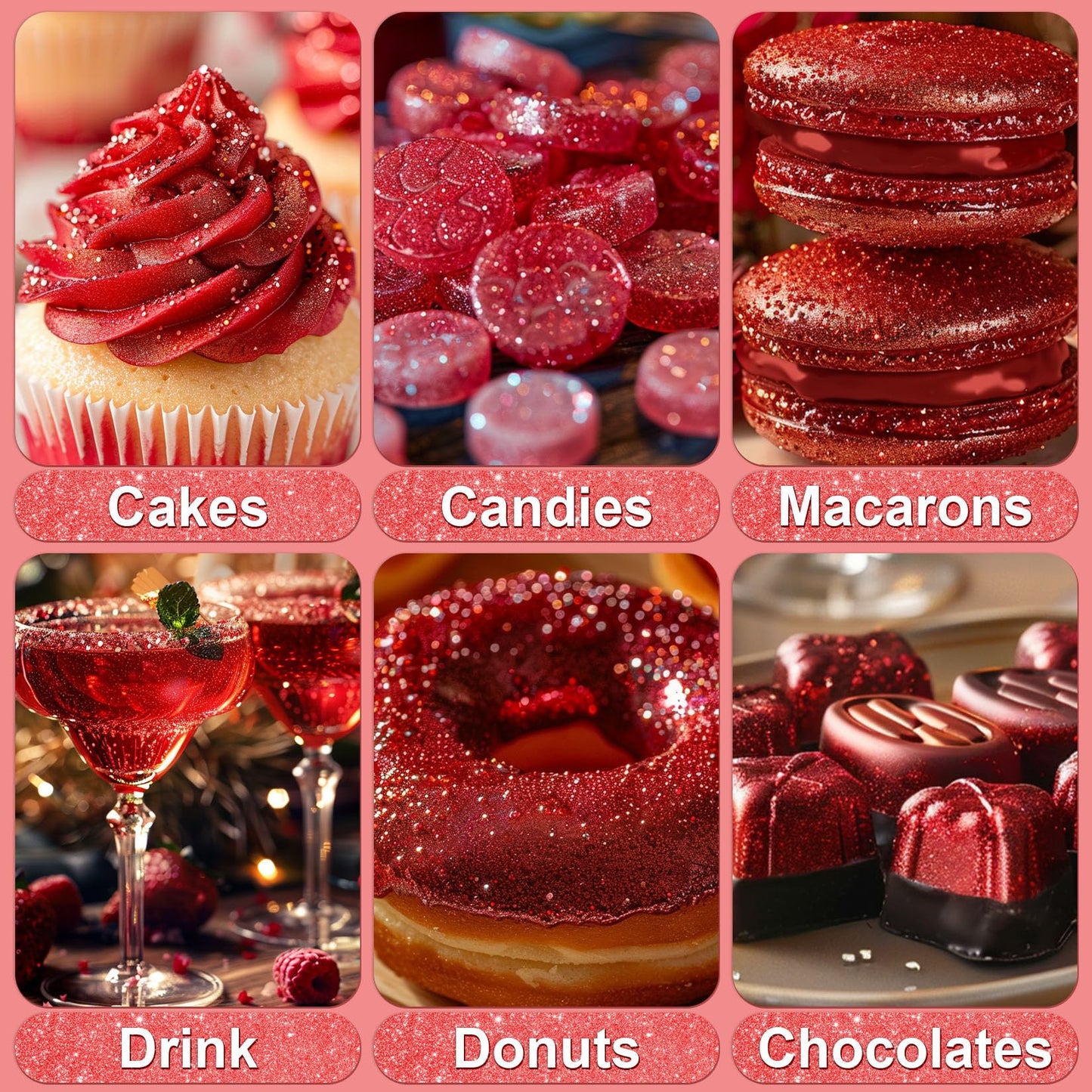 Red Edible Glitter - 5G Food Grade Cake Decorating Shimmering Glitter, Edible Sprinkle Luster Dust For Drinks, Chocolates, Fonda