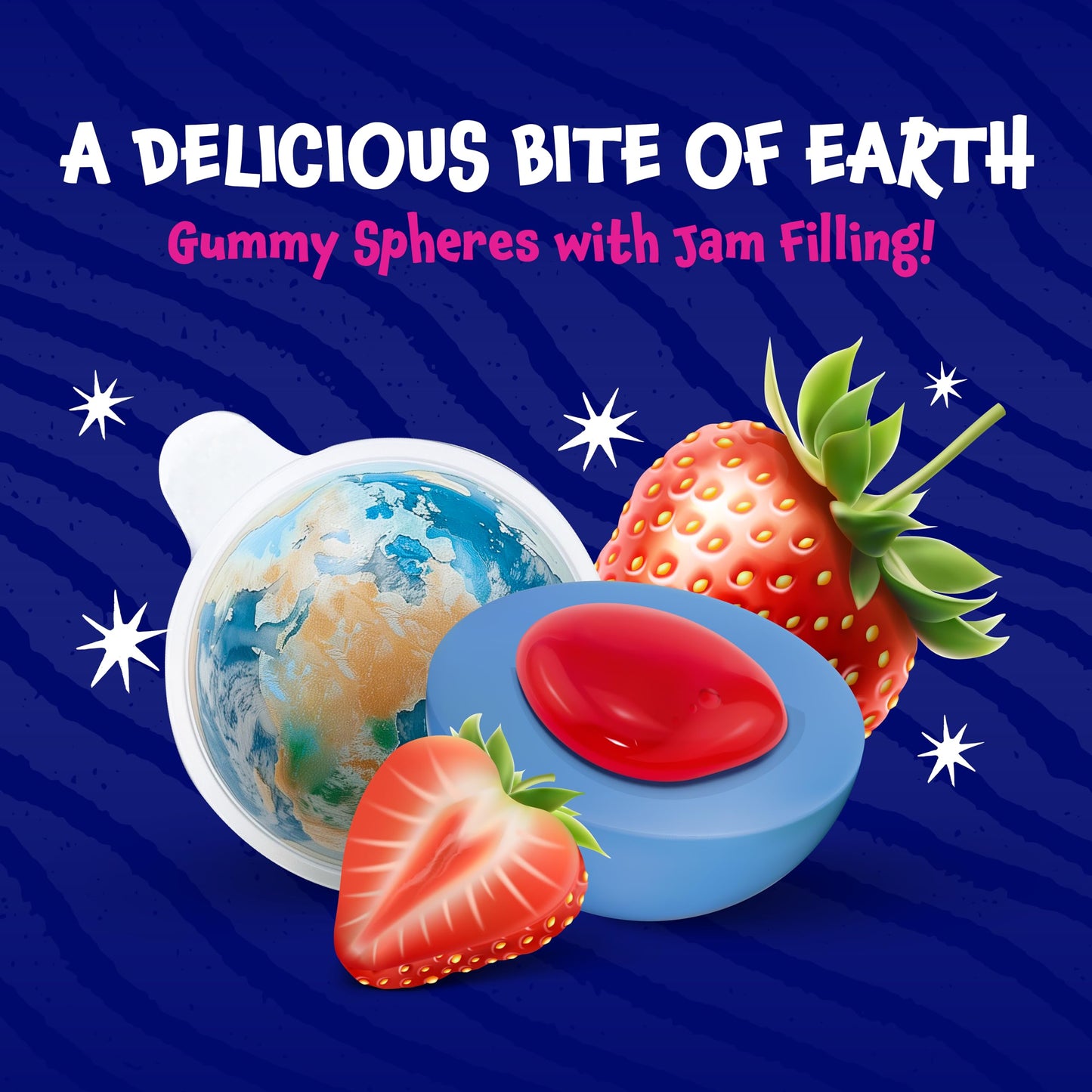 Funtasty Earth Planet Gummy Balls Candy - 19 Ounce Jar (30 Count) - Strawberry Jam Center