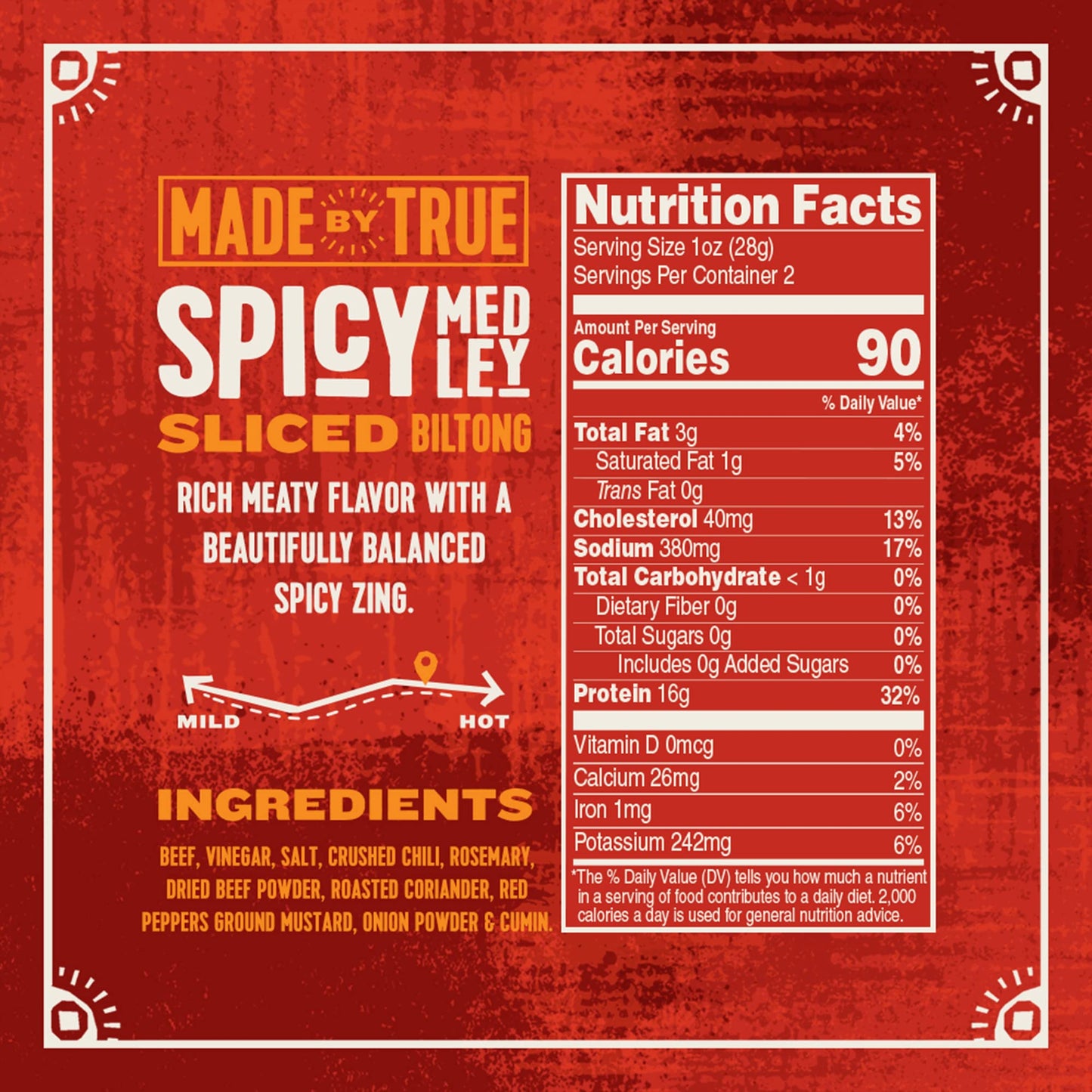 True Jerky Sliced Bites Spicy Variety - All Natural, Zero Sugar, High Protein - 2 oz (Pack of 3)