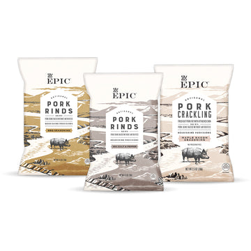 Epic Artisanal Pork Rinds Snack, Sea Salt And Pepper, Bbq Seasoning, Maple Bacon, 2.5 Ounce